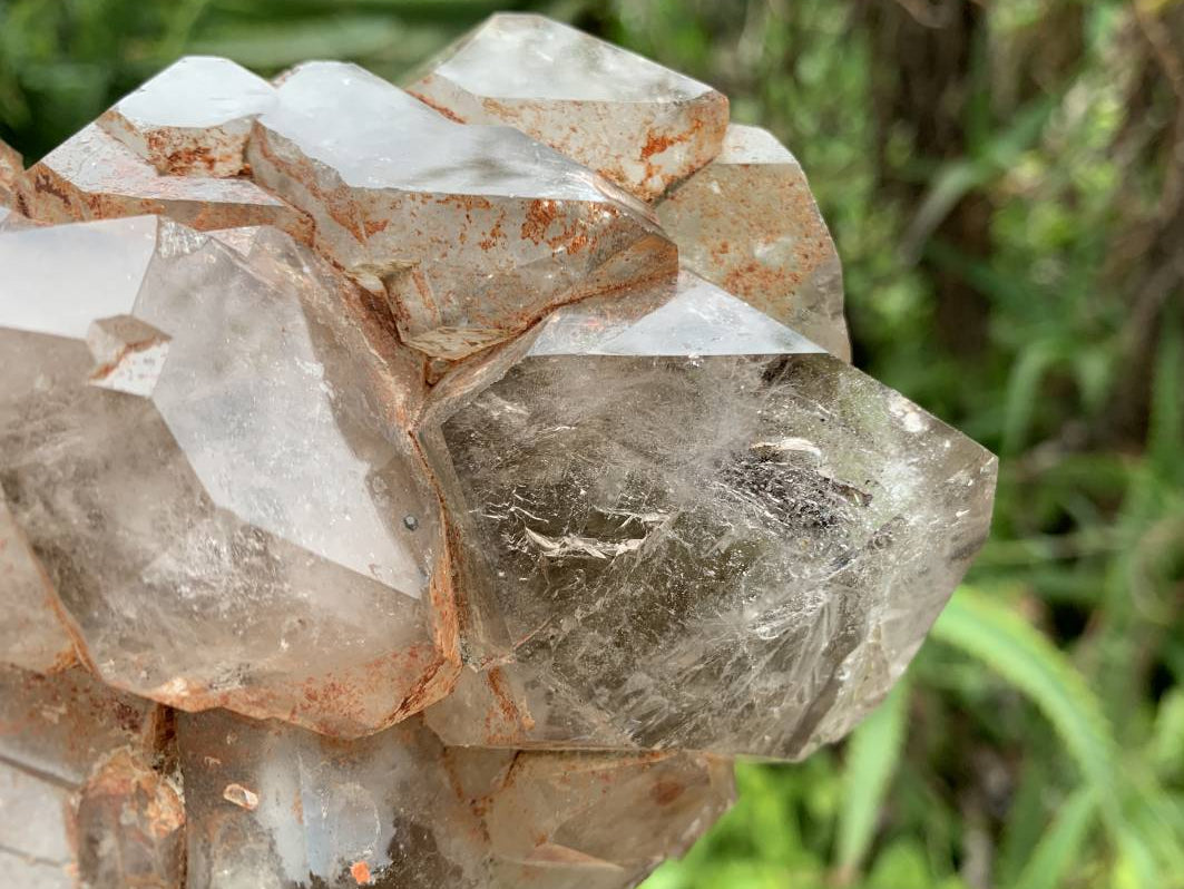 Polished Smokey Cascading Window Quartz Crystal with Enhydro x 1 from Akansobe, Madagascar