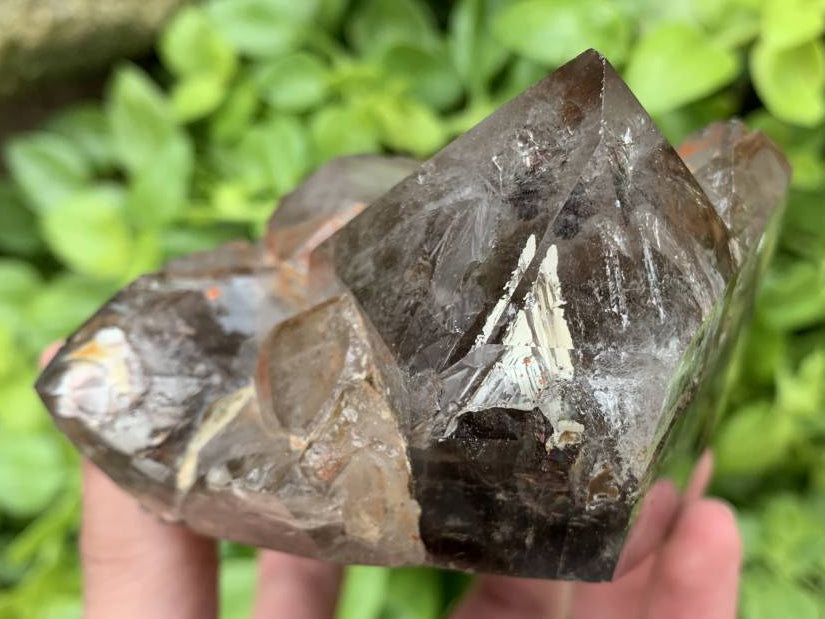 Polished Smokey Cascading Window Quartz Crystal with Enhydro x 1 from Akansobe, Madagascar