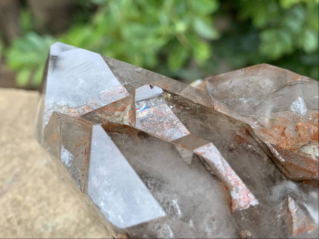 Polished Smokey Cascading Window Quartz Crystal with Enhydro x 1 from Akansobe, Madagascar