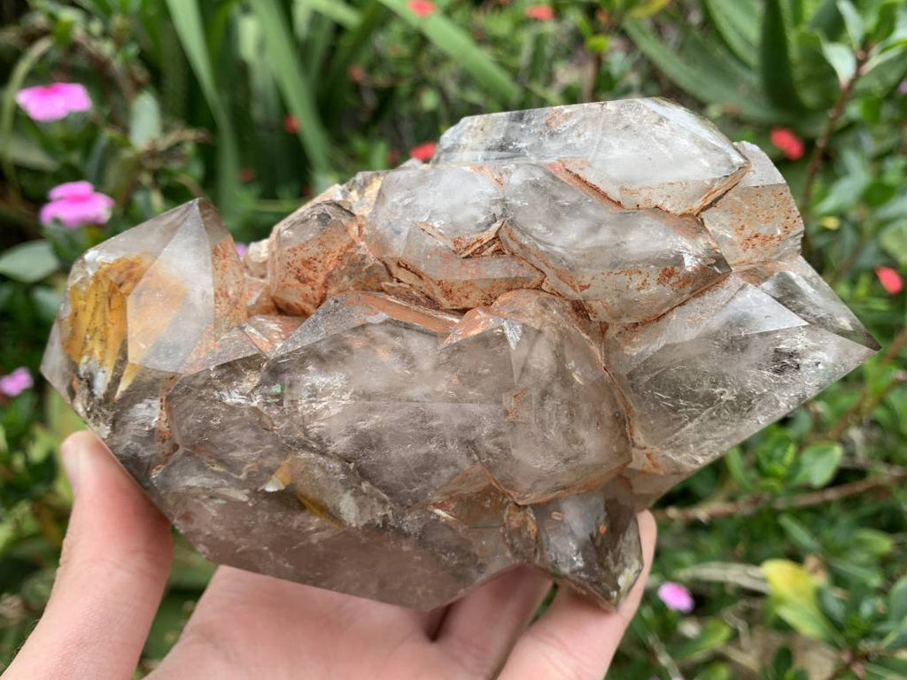 Polished Smokey Cascading Window Quartz Crystal with Enhydro x 1 from Akansobe, Madagascar