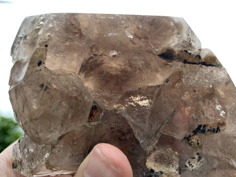 Polished Smokey Cascading Window Quartz Crystal with Enhydro x 1 from Akansobe, Madagascar