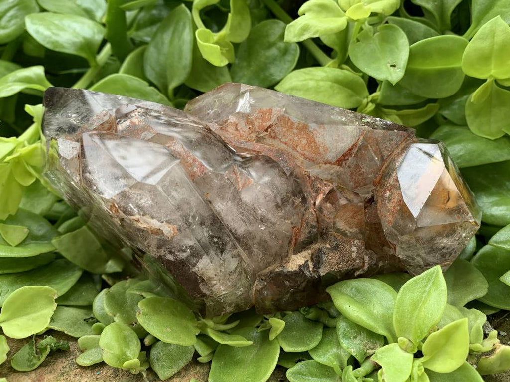 Polished Smokey Cascading Window Quartz Crystal with Enhydro x 1 from Akansobe, Madagascar
