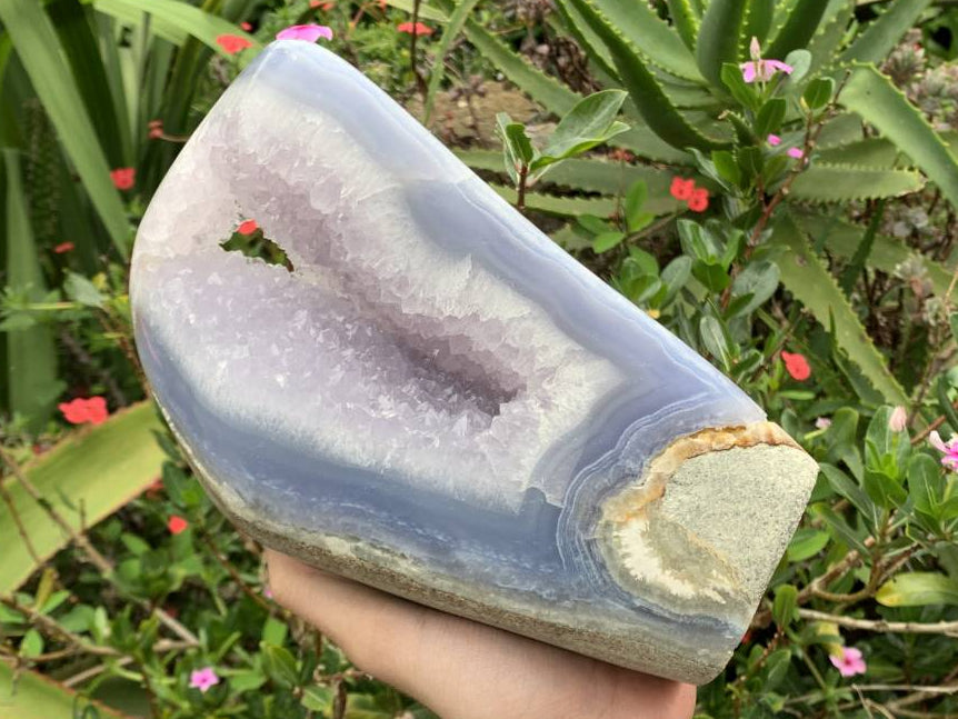 Polished XXL Blue Lace Agate with Lilac Amethyst Crystalline Geode, Display Piece x 1 from Nsanje, Malawi