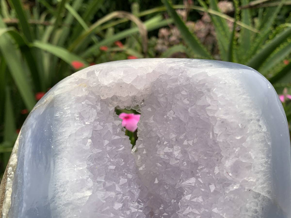 Polished XXL Blue Lace Agate with Lilac Amethyst Crystalline Geode, Display Piece x 1 from Nsanje, Malawi