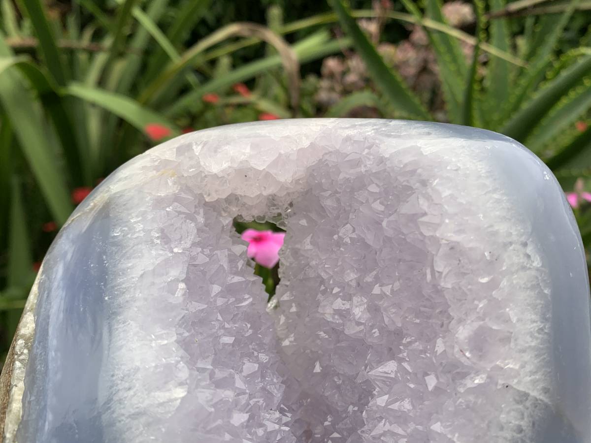 Polished XXL Blue Lace Agate with Lilac Amethyst Crystalline Geode, Display Piece x 1 from Nsanje, Malawi