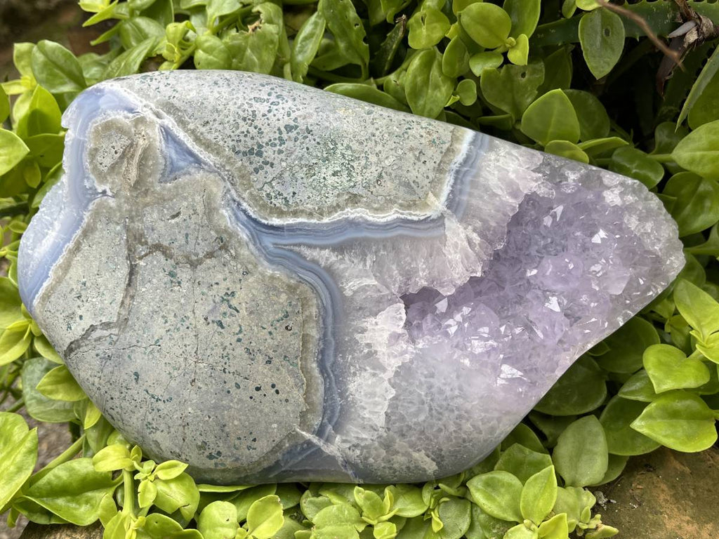 Polished XXL Blue Lace Agate with Lilac Amethyst Crystalline Geode, Display Piece  x 1 From Nsanje, Malawi