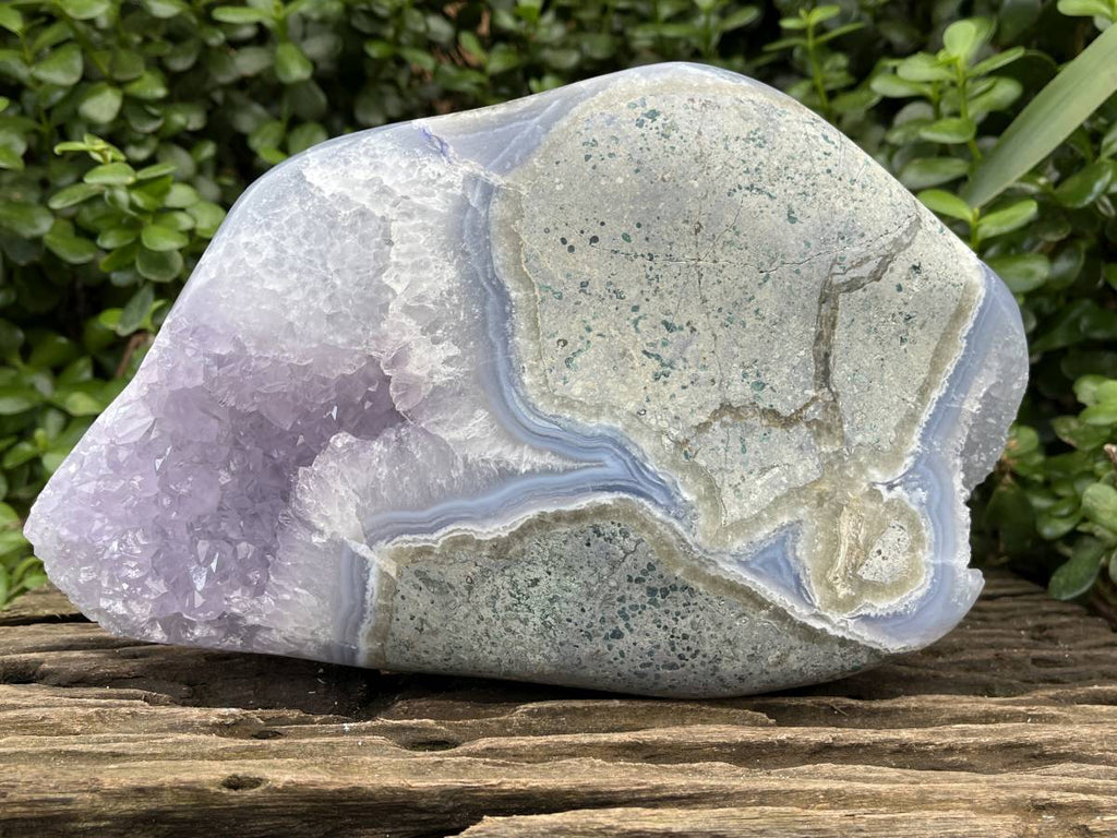 Polished XXL Blue Lace Agate with Lilac Amethyst Crystalline Geode, Display Piece  x 1 From Nsanje, Malawi