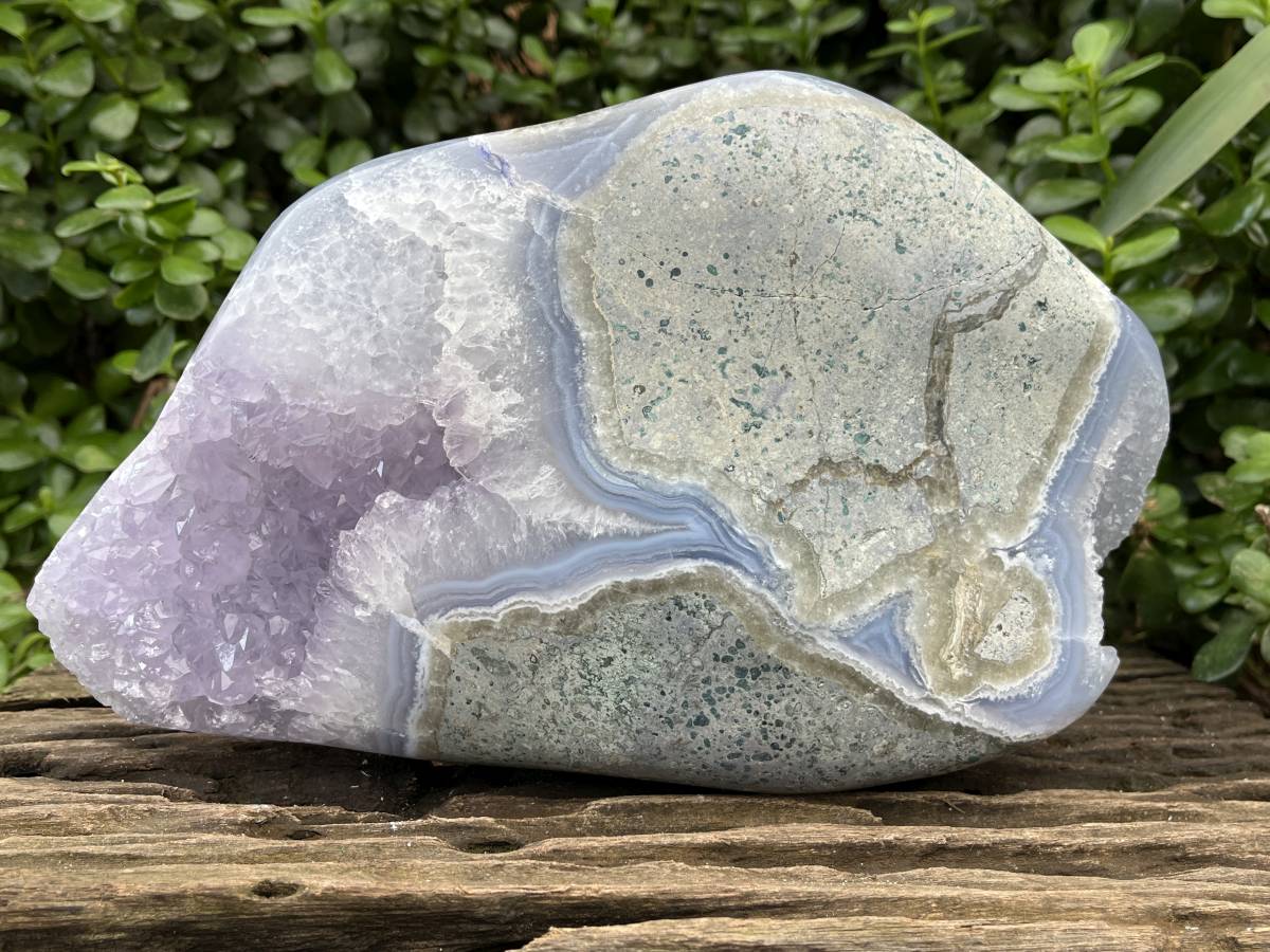 Polished XXL Blue Lace Agate with Lilac Amethyst Crystalline Geode, Display Piece  x 1 From Nsanje, Malawi