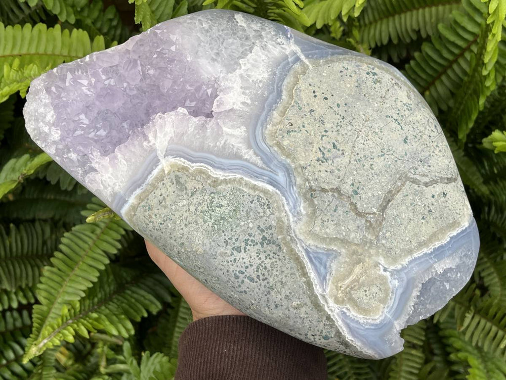Polished XXL Blue Lace Agate with Lilac Amethyst Crystalline Geode, Display Piece  x 1 From Nsanje, Malawi