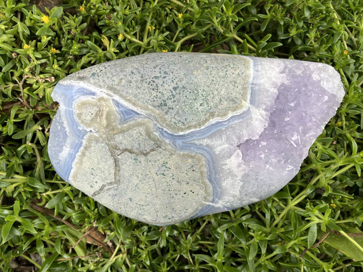 Polished XXL Blue Lace Agate with Lilac Amethyst Crystalline Geode, Display Piece  x 1 From Nsanje, Malawi