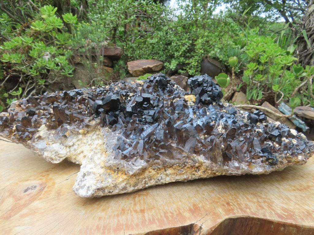 Natural XXL Schorl Black Tourmaline Flat Plate with, Smokey Quartz, Hyalite Opal Specimen x 1 From Erongo, Namibia
