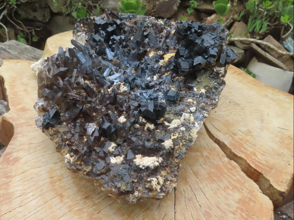 Natural XXL Schorl Black Tourmaline Flat Plate with, Smokey Quartz, Hyalite Opal Specimen x 1 From Erongo, Namibia