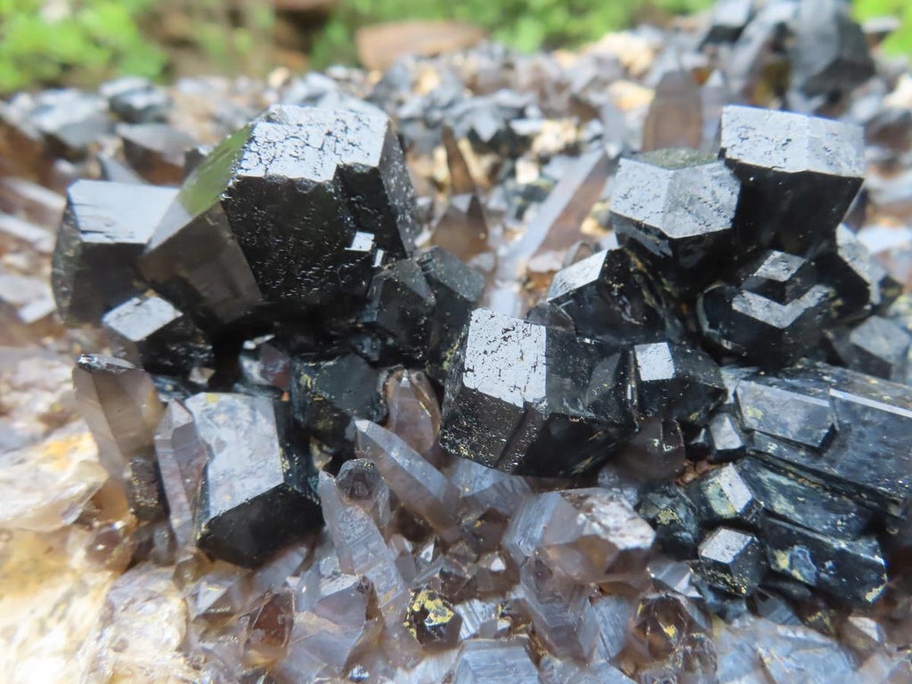 Natural XXL Schorl Black Tourmaline Flat Plate with, Smokey Quartz, Hyalite Opal Specimen x 1 From Erongo, Namibia