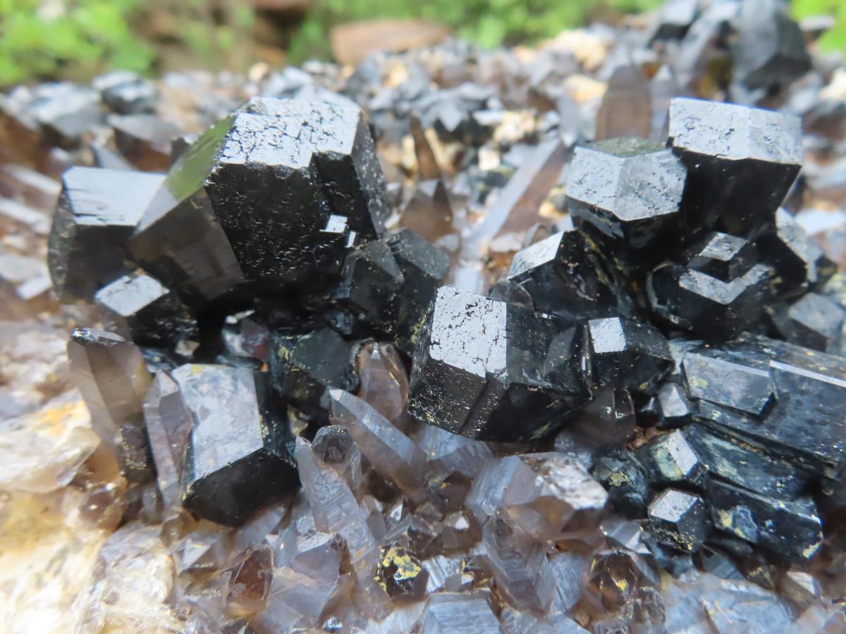 Natural XXL Schorl Black Tourmaline Flat Plate with, Smokey Quartz, Hyalite Opal Specimen x 1 From Erongo, Namibia
