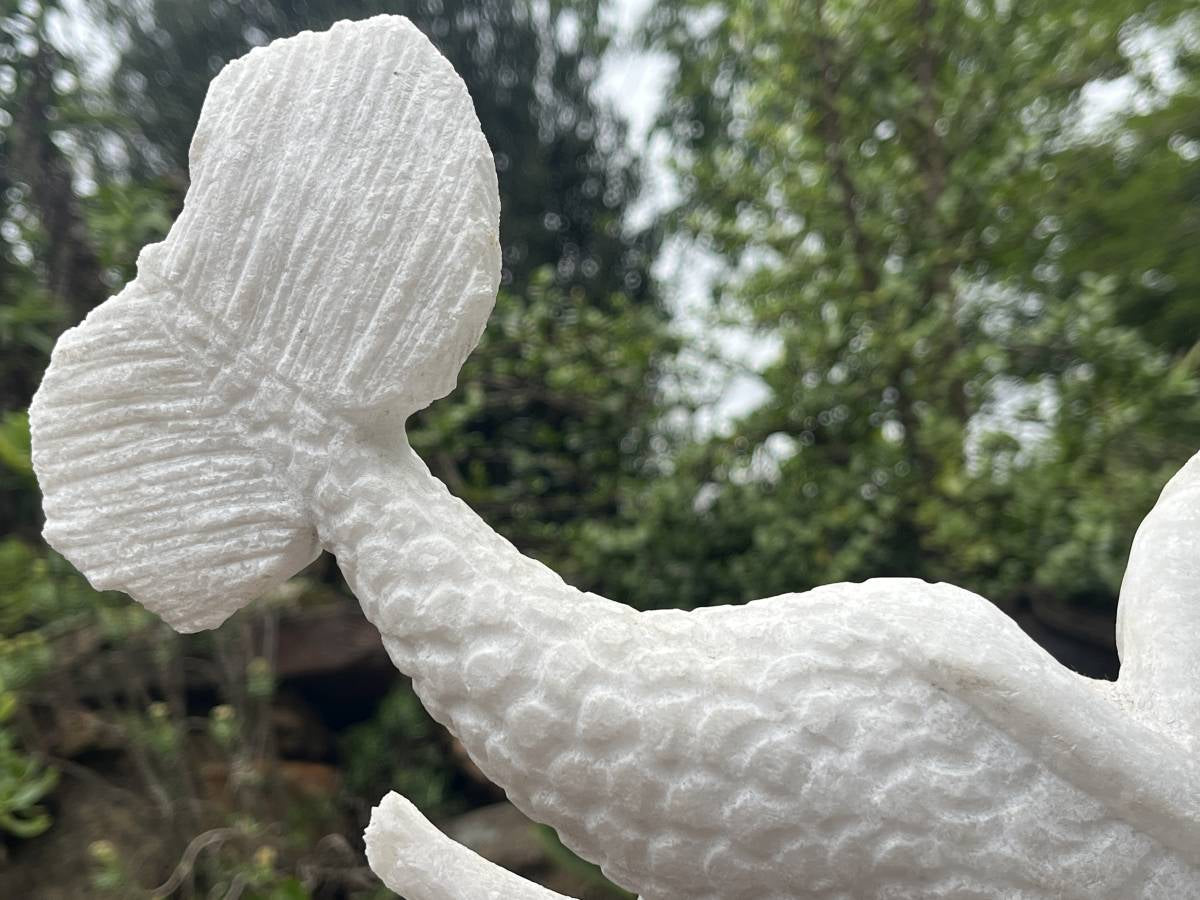 Hand-Made Unique White Marble Mermaid Carving x 1 From Zimbabwe