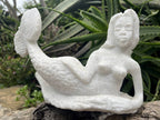 Hand-Made Unique White Marble Mermaid Carving x 1 From Zimbabwe
