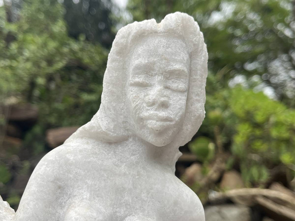 Hand-Made Unique White Marble Mermaid Carving x 1 From Zimbabwe