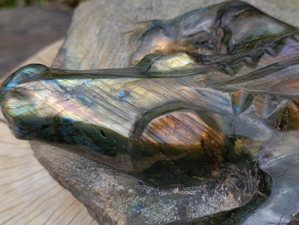 Hand Made XXL Crocodile Labradorite Carving x 1 From Tulear, Madagascar