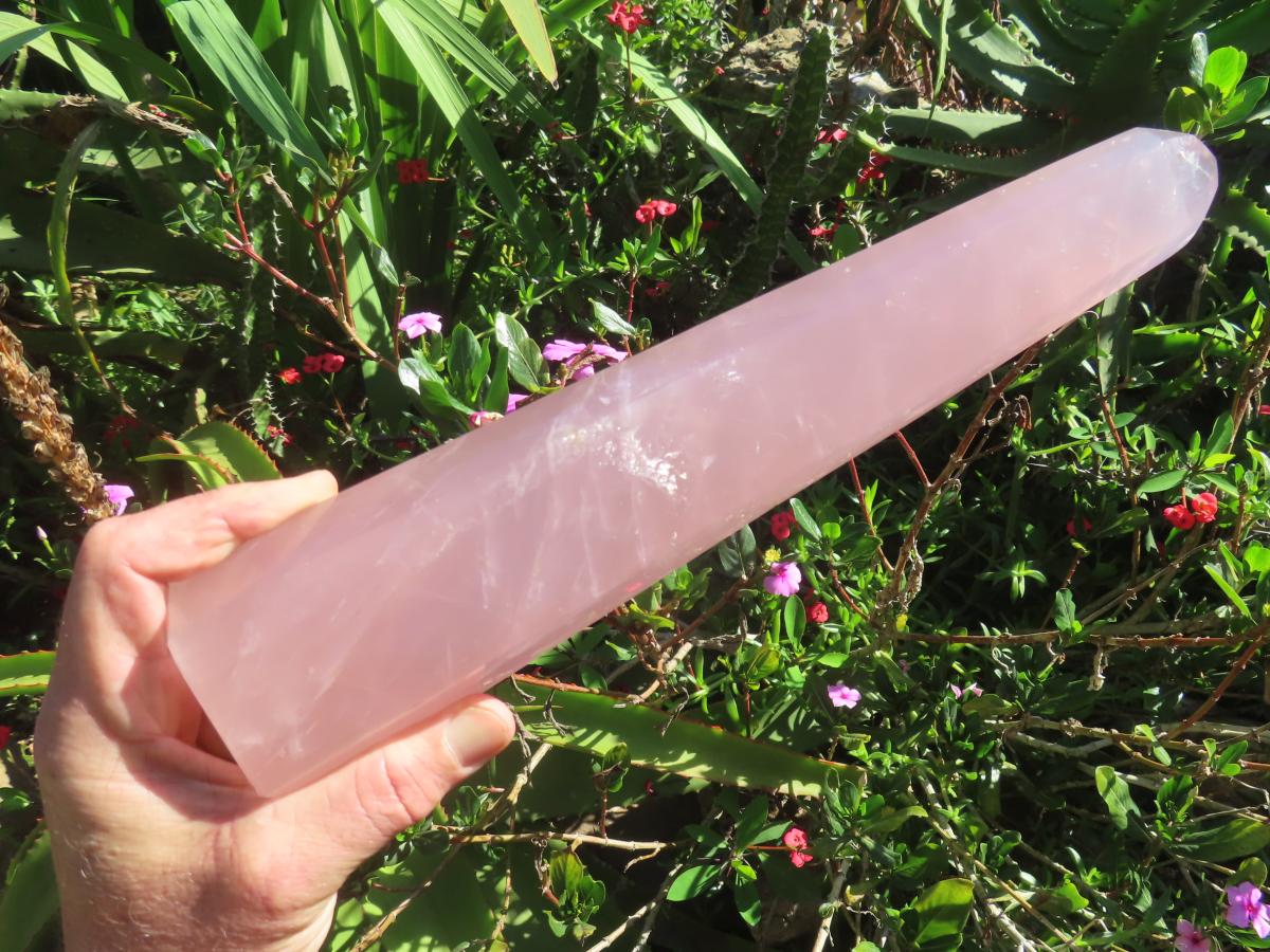Polished Gemmy Long Rose Quartz Standing Prism x 1  From Ambatondrazaka, Madagascar