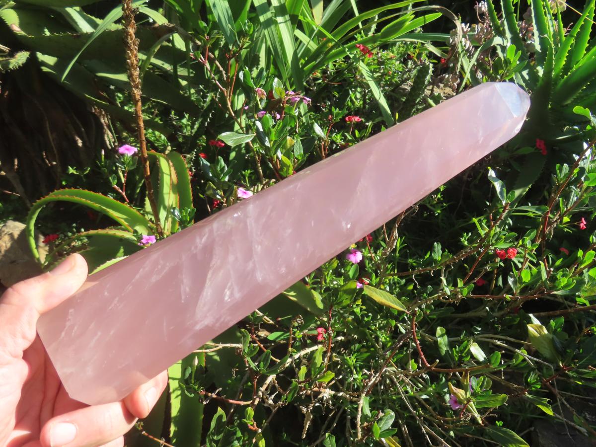 Polished Gemmy Long Rose Quartz Standing Prism x 1  From Ambatondrazaka, Madagascar