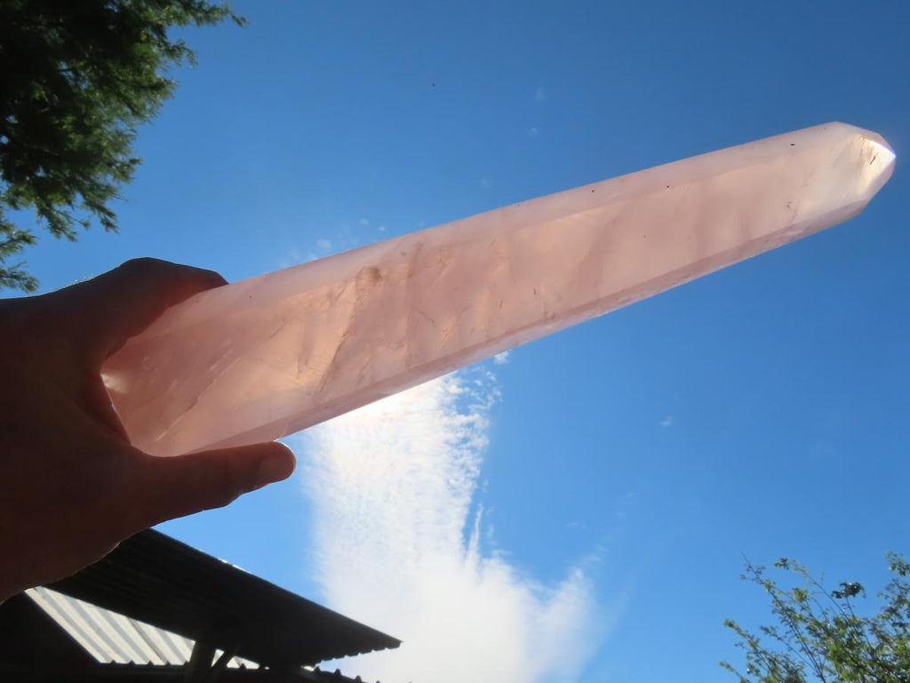 Polished Gemmy Long Rose Quartz Standing Prism x 1  From Ambatondrazaka, Madagascar