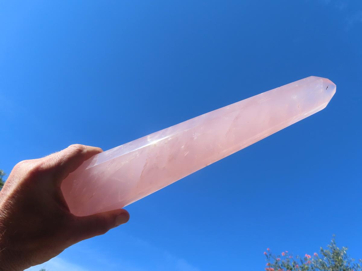 Polished Gemmy Long Rose Quartz Standing Prism x 1  From Ambatondrazaka, Madagascar