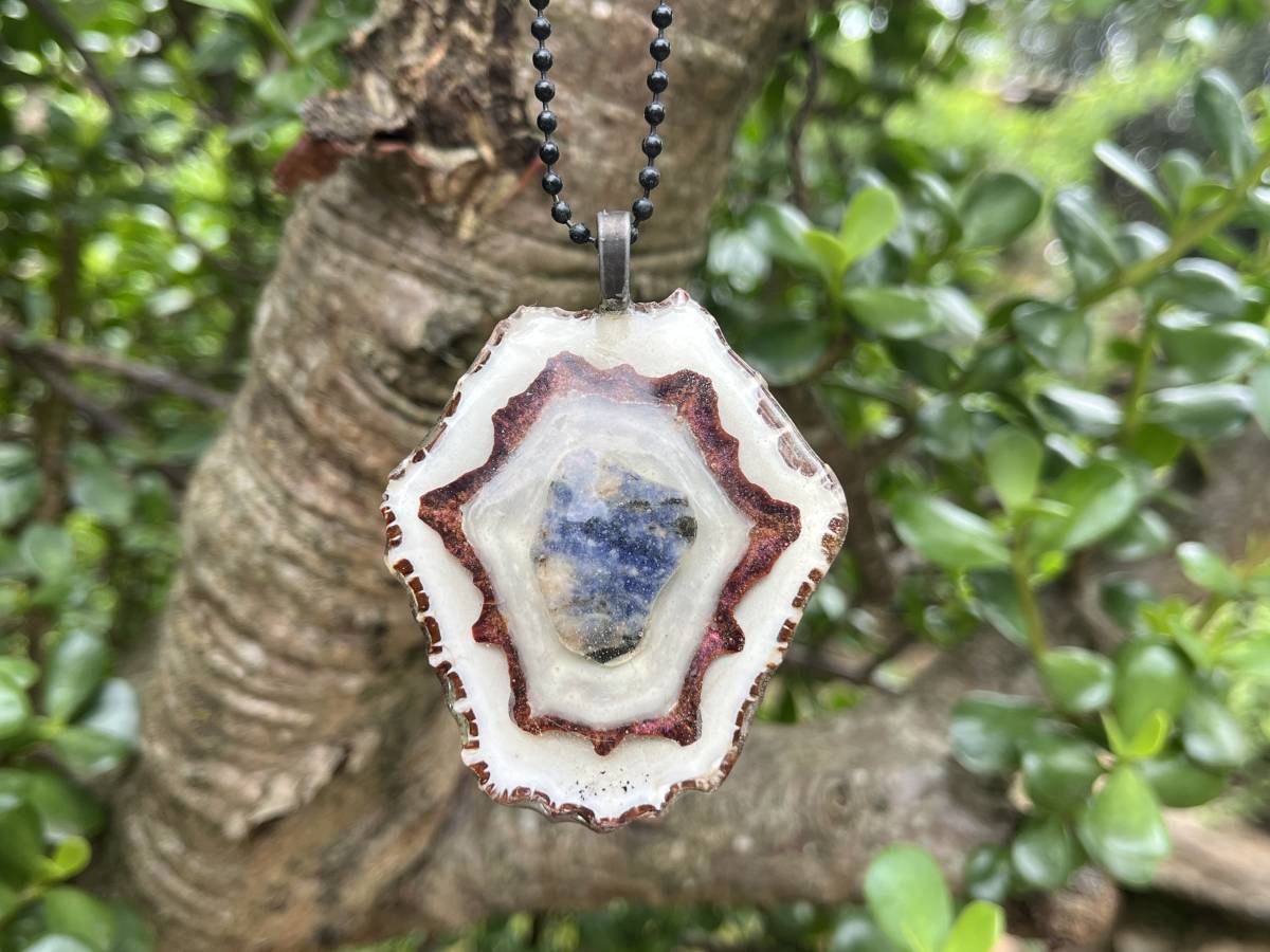 Hand Made Double Shell And Sodalite Pendant x 1 From South Africa