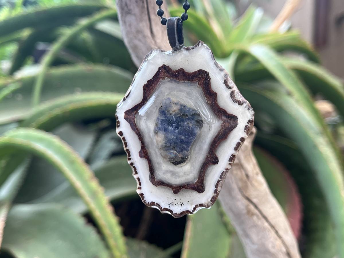 Hand Made Double Shell And Sodalite Pendant x 1 From South Africa
