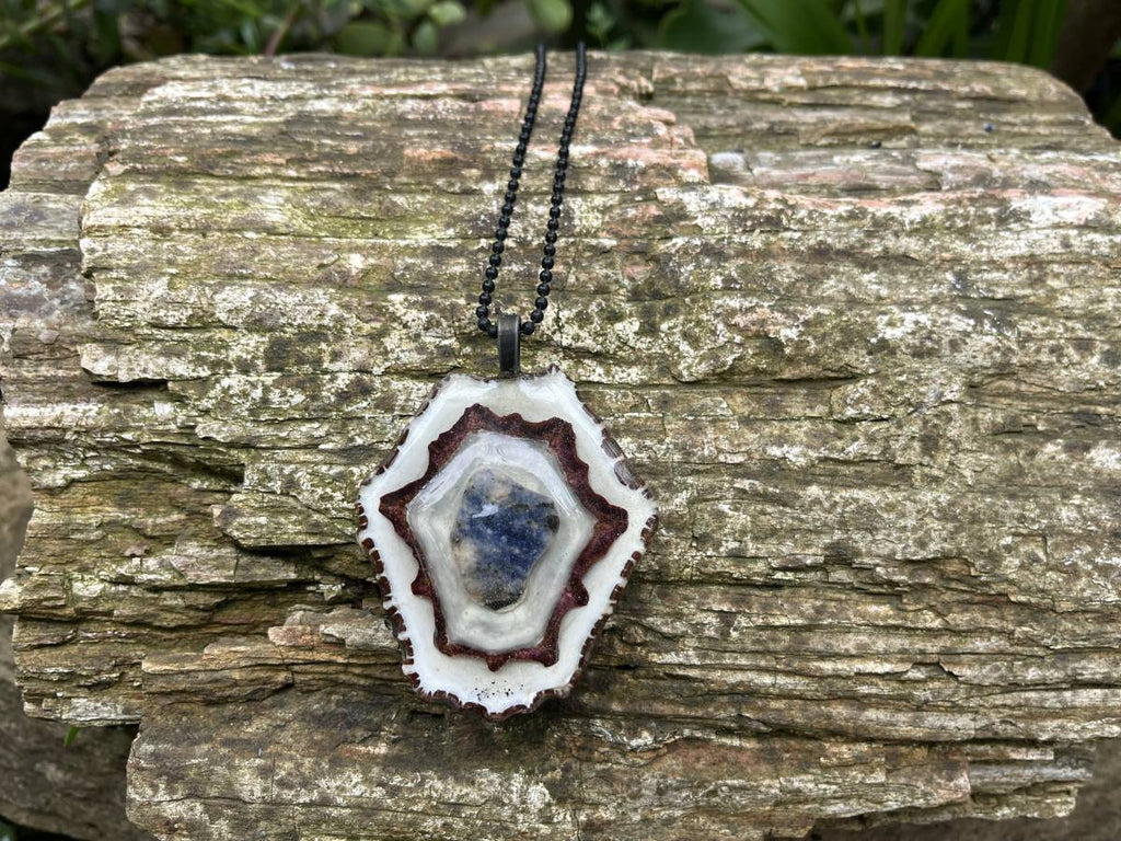 Hand Made Double Shell And Sodalite Pendant x 1 From South Africa