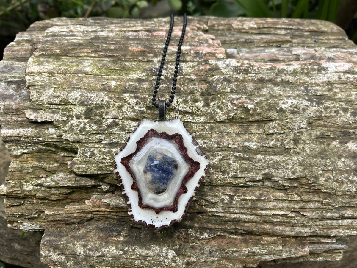 Hand Made Double Shell And Sodalite Pendant x 1 From South Africa