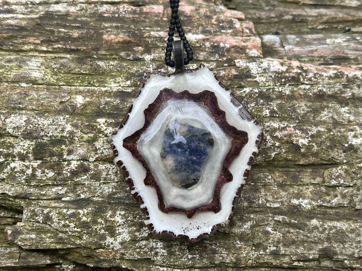 Hand Made Double Shell And Sodalite Pendant x 1 From South Africa