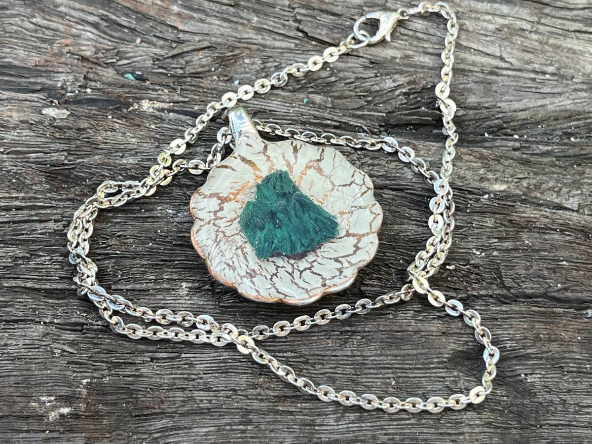 Hand Made Silky Malachite Set In A Silver Spoon x 1 From Kasompe, Congo