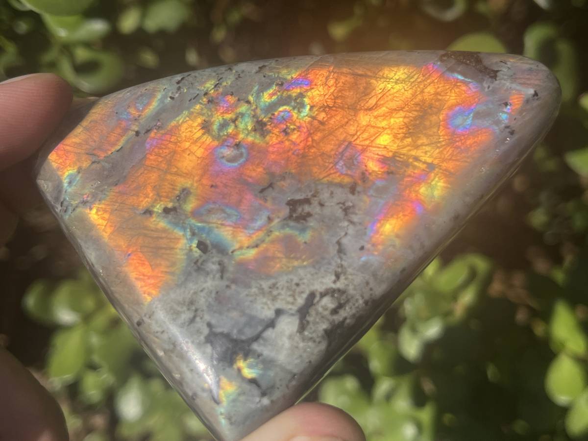 Polished Sunset Orange and Purple Flash Labradorite x 1 From Tulear, Madagascar.