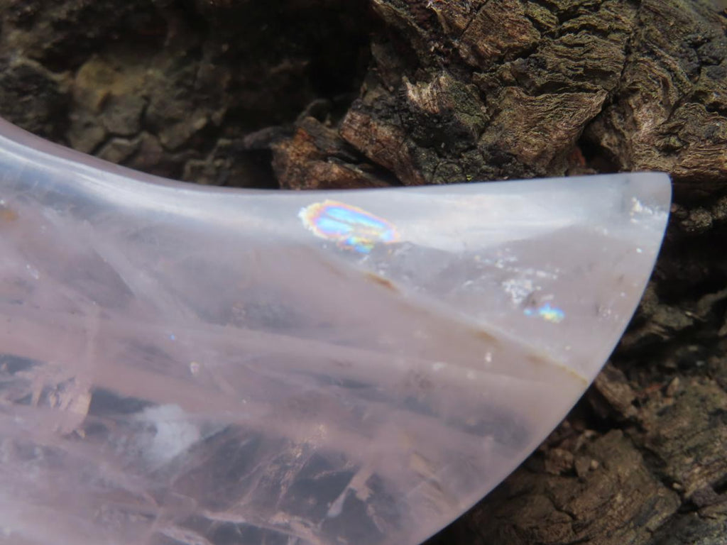 Polished Pearly Rose Quartz Crescent Moon Crystal x 1 From Ambatondrazaka, Madagascar