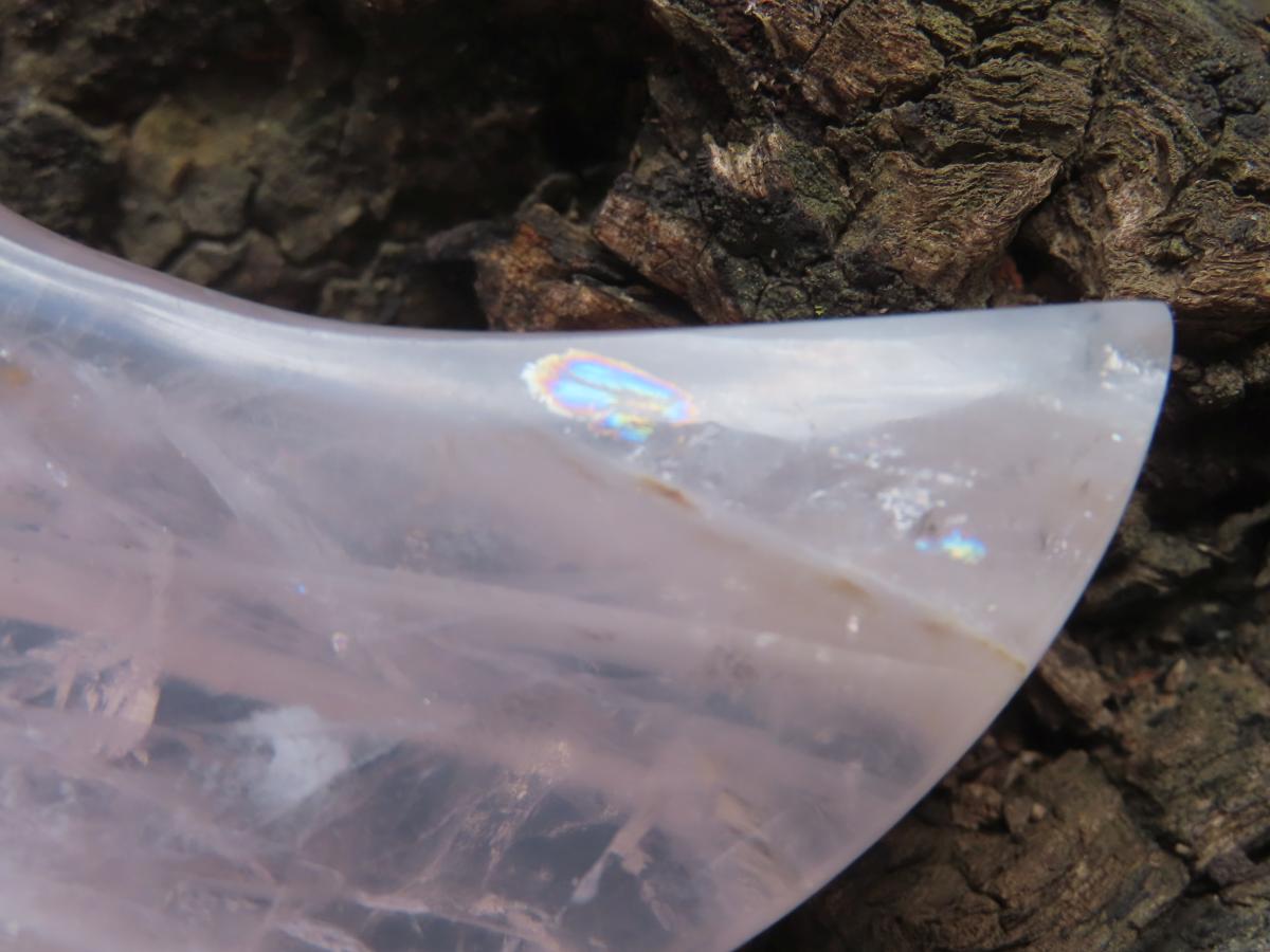 Polished Pearly Rose Quartz Crescent Moon Crystal x 1 From Ambatondrazaka, Madagascar