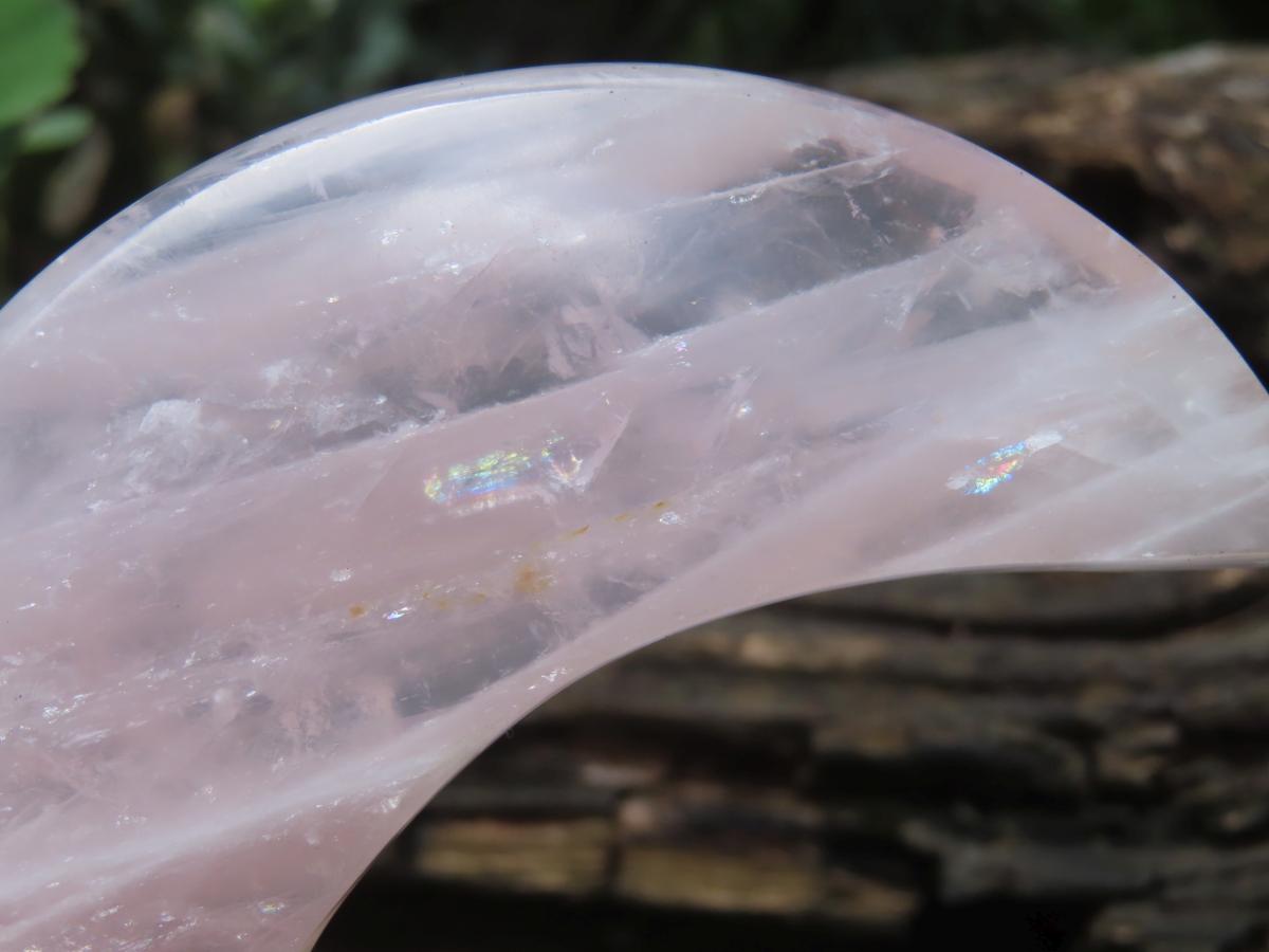 Polished Pearly Rose Quartz Crescent Moon Crystal x 1 From Ambatondrazaka, Madagascar