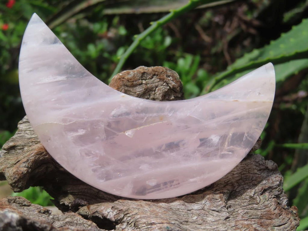 Polished Pearly Rose Quartz Crescent Moon Crystal x 1 From Ambatondrazaka, Madagascar