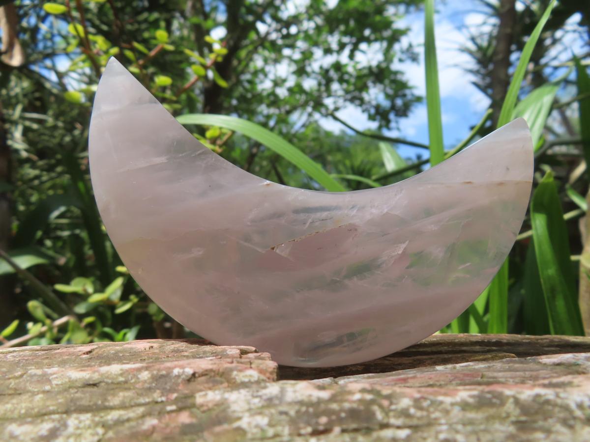 Polished Pearly Rose Quartz Crescent Moon Crystal x 1 From Ambatondrazaka, Madagascar