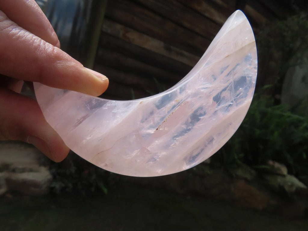 Polished Pearly Rose Quartz Crescent Moon Crystal x 1 From Ambatondrazaka, Madagascar