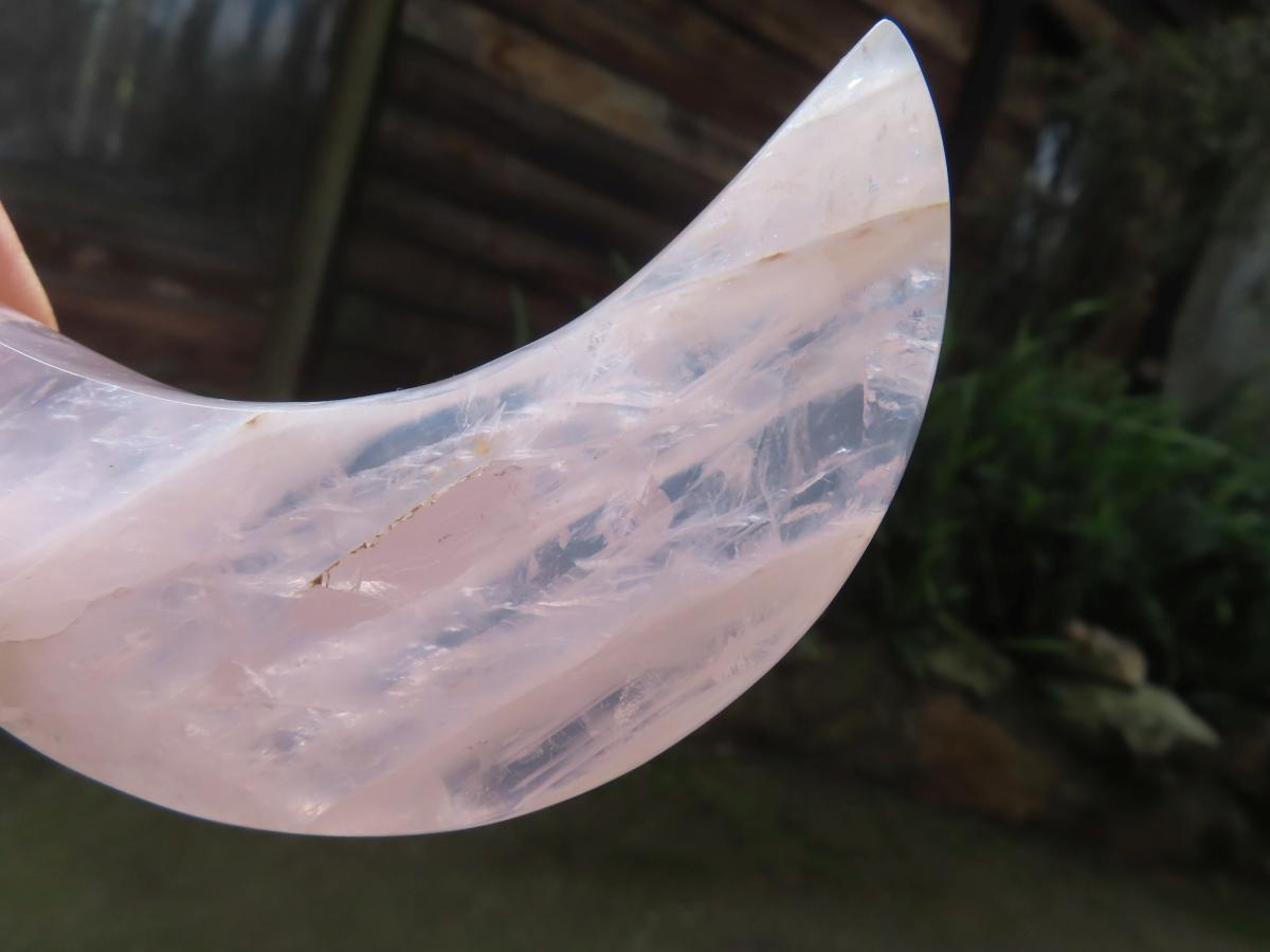 Polished Pearly Rose Quartz Crescent Moon Crystal x 1 From Ambatondrazaka, Madagascar