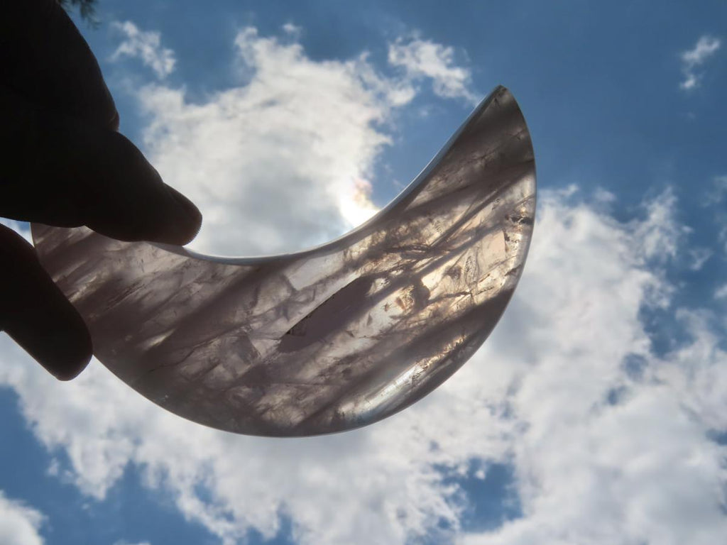 Polished Pearly Rose Quartz Crescent Moon Crystal x 1 From Ambatondrazaka, Madagascar