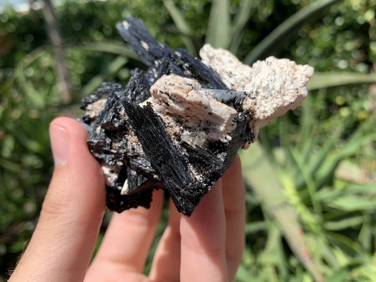 Natural Shiny Schorl Black Tourmaline With Aquamarine Crystal And Feldspar x 1 From Erongo, Namibia