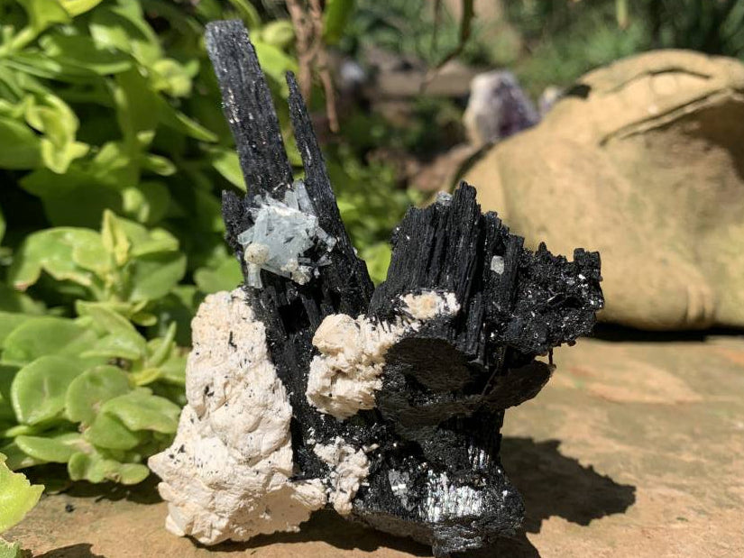 Natural Shiny Schorl Black Tourmaline With Aquamarine Crystal And Feldspar x 1 From Erongo, Namibia