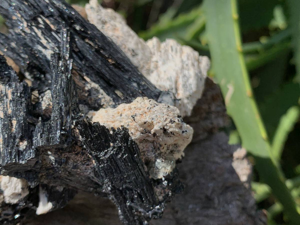 Natural Shiny Schorl Black Tourmaline With Aquamarine Crystal And Feldspar x 1 From Erongo, Namibia