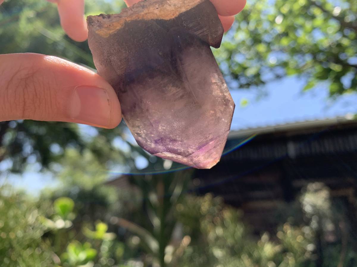 Natural Double Terminated Tabular Sceptre Window Amethyst Crystal With Enhydro x 1 From Brandberg, Namibia