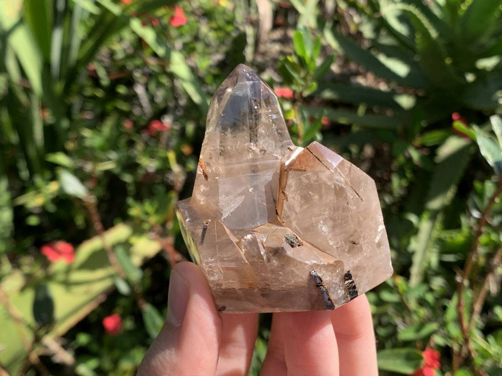 Polished Smokey Tourmilated Quartz Cluster x 1 From Madagascar