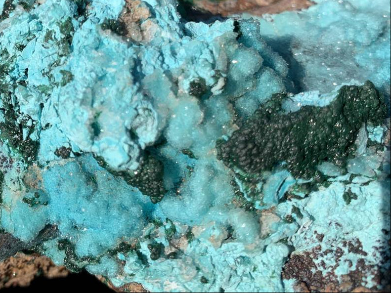 Natural Drusy Crystalline Coated Chrysocolla with Crystalline Malachite On Dolomite x 1 From Lupoto Mine, Congo