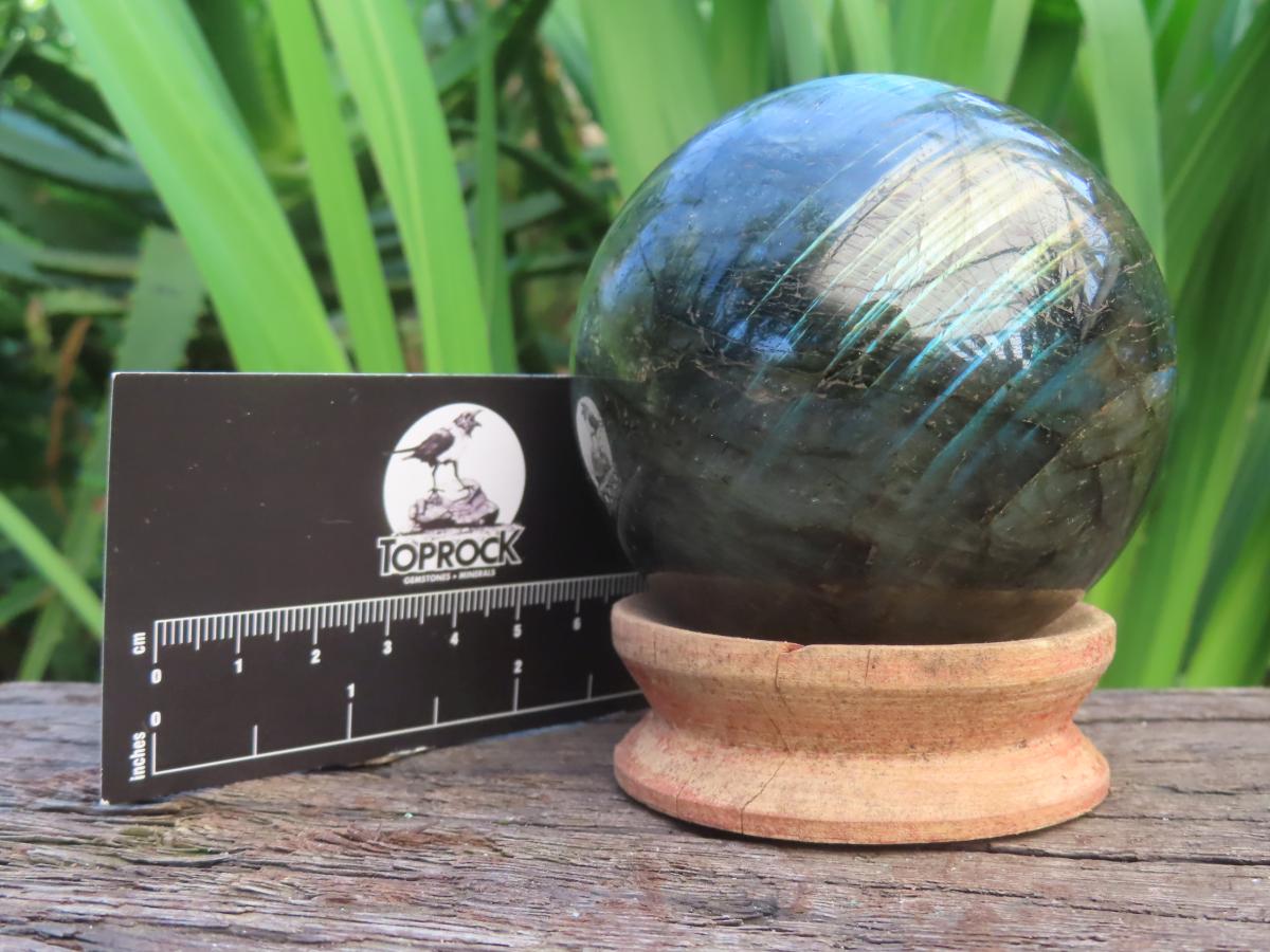 Polished Blue and Gold Flash Labradorite Sphere x 1 From Tulear, Madagascar