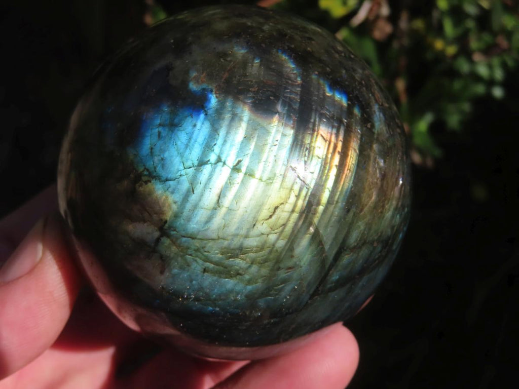 Polished Blue and Gold Flash Labradorite Sphere x 1 From Tulear, Madagascar