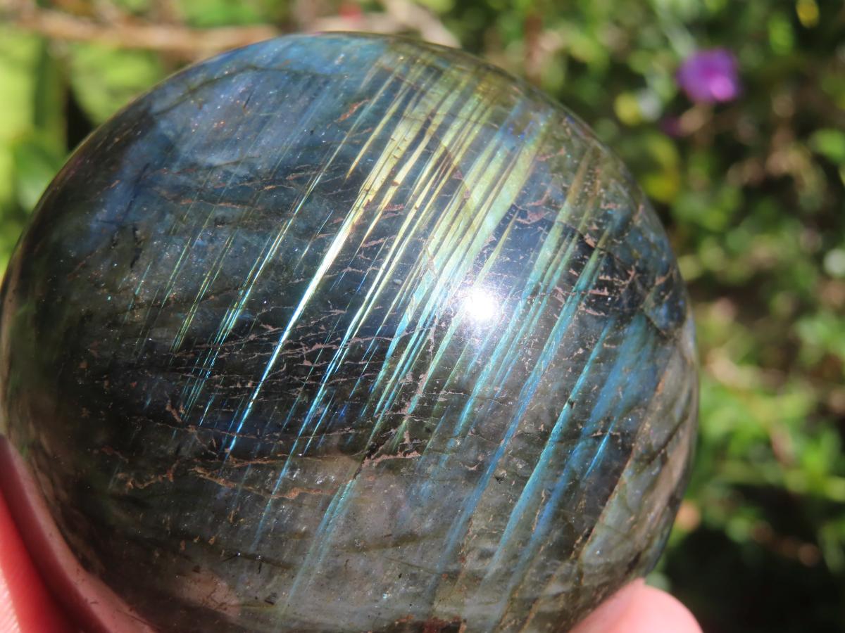 Polished Blue and Gold Flash Labradorite Sphere x 1 From Tulear, Madagascar